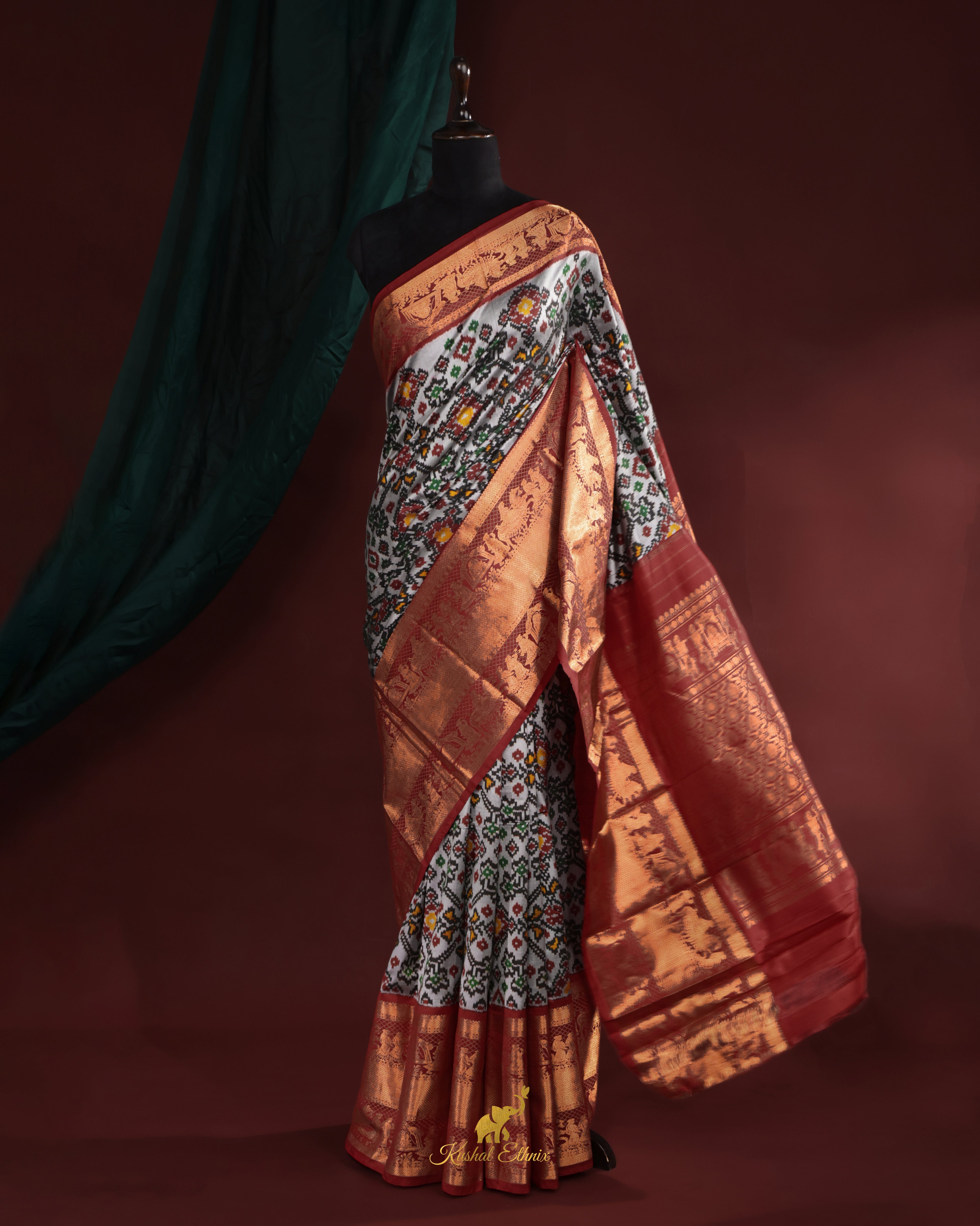 Grey Twill Ikkat Saree