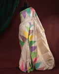 Off-White Gadwal Saree with Multicolour Temple Border