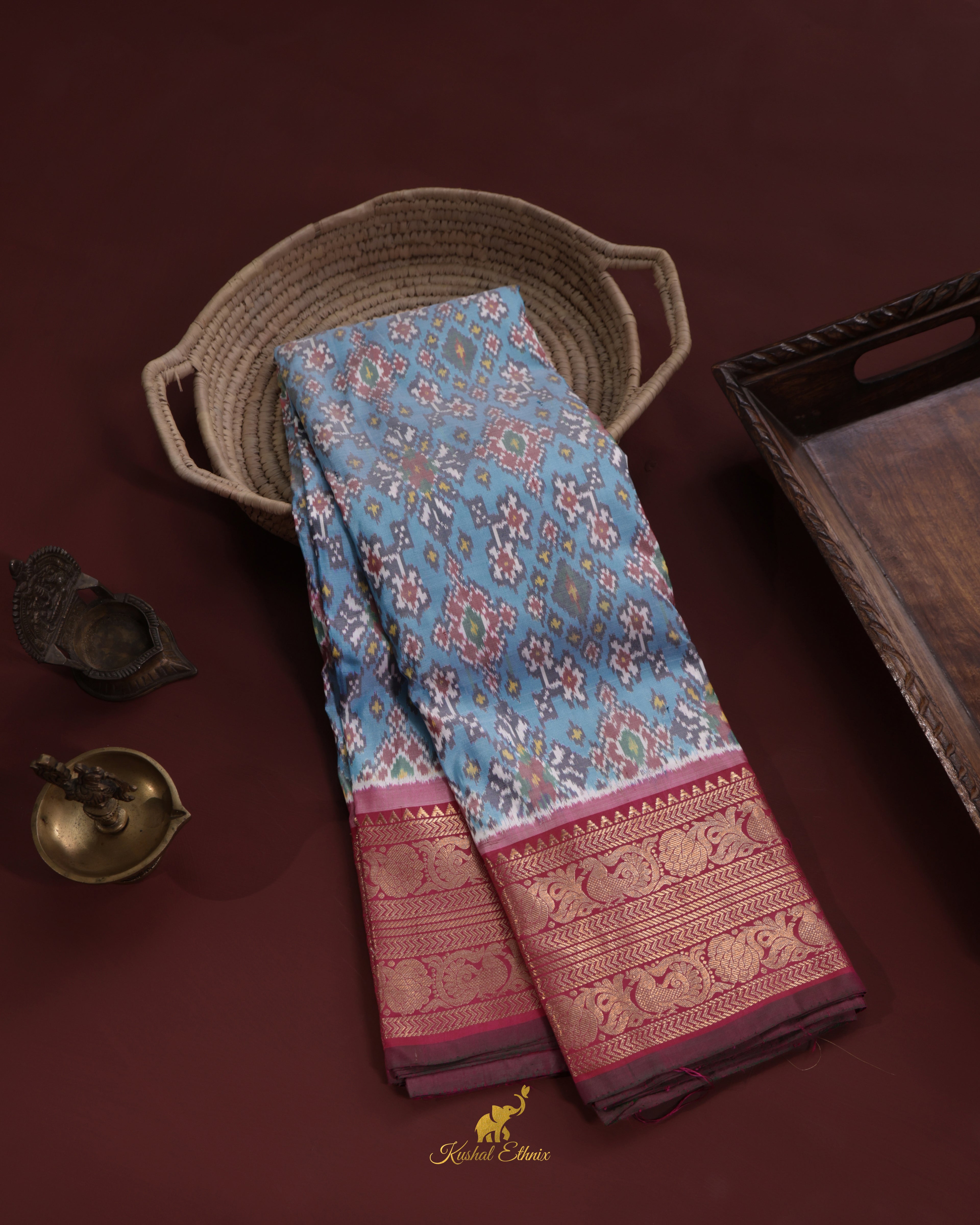 Sky Blue Twill Ikkat Saree
