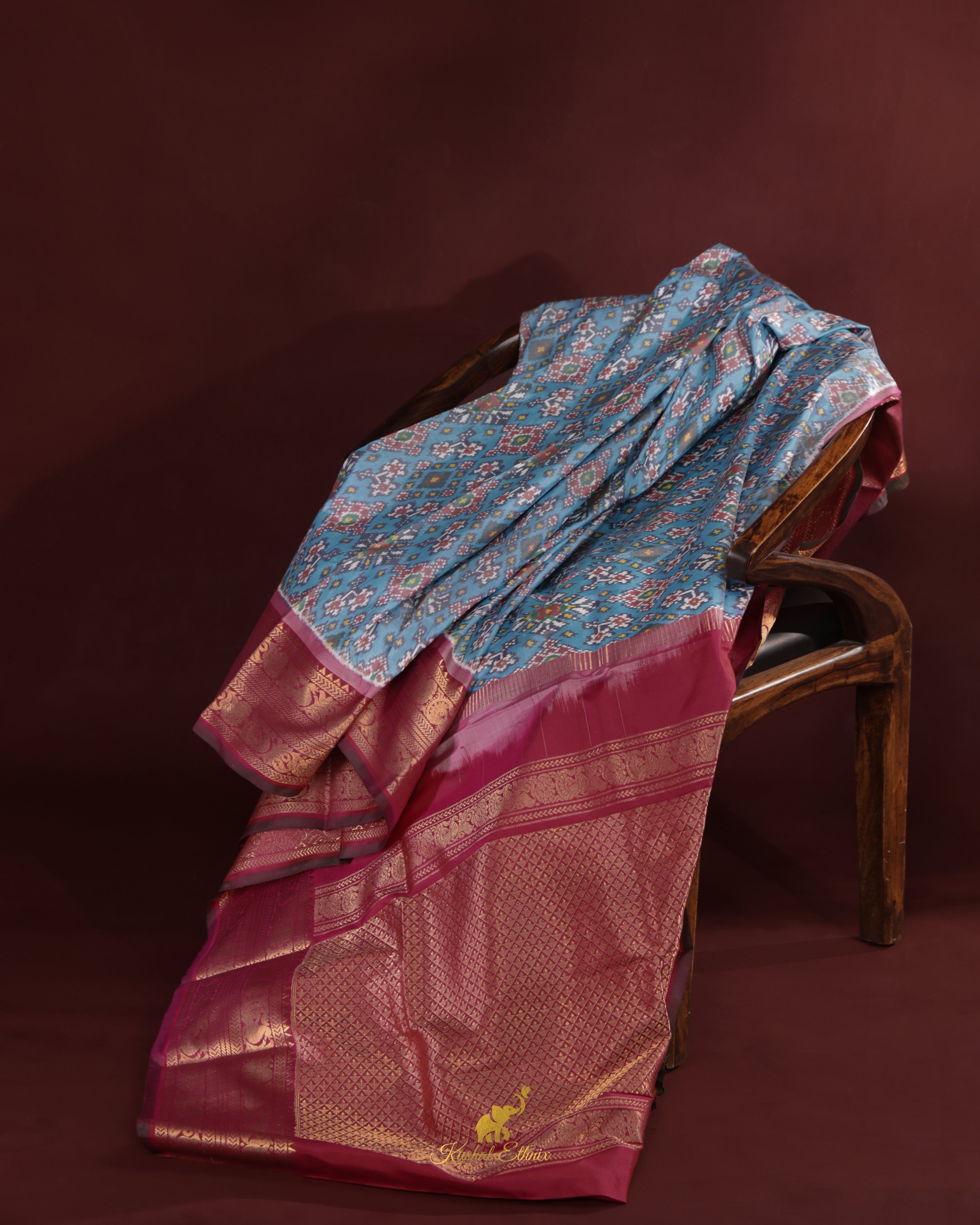 Sky Blue Twill Ikkat Saree