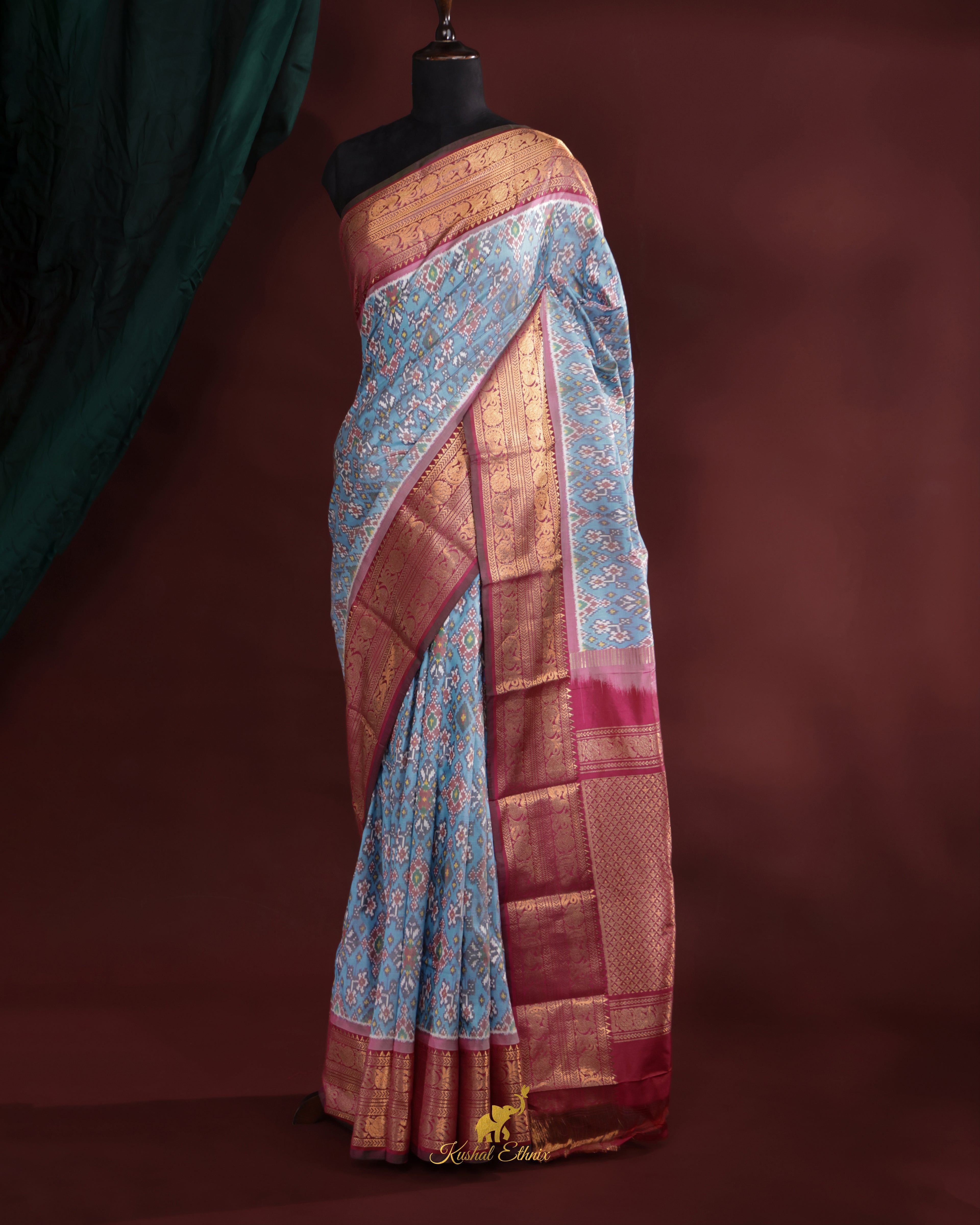 Sky Blue Twill Ikkat Saree