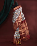 Grey Twill Ikat Saree with Kanchi Border