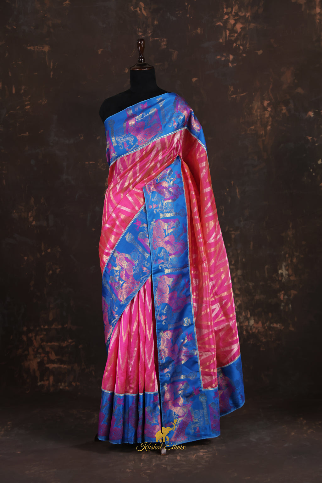 Pink Pattu Saree with Contemporary Kanchipuram Border