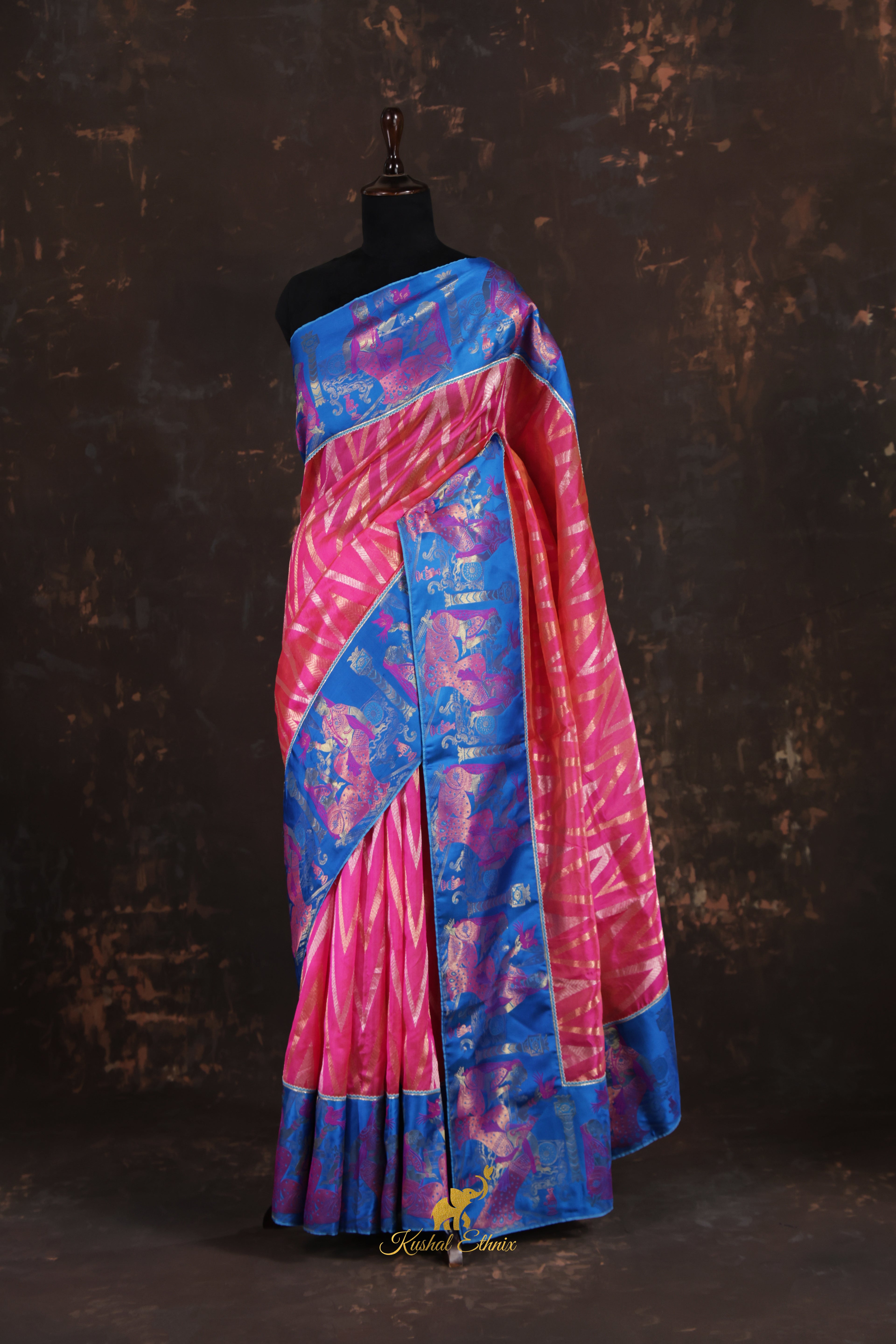Pink Pattu Saree with Contemporary Kanchipuram Border