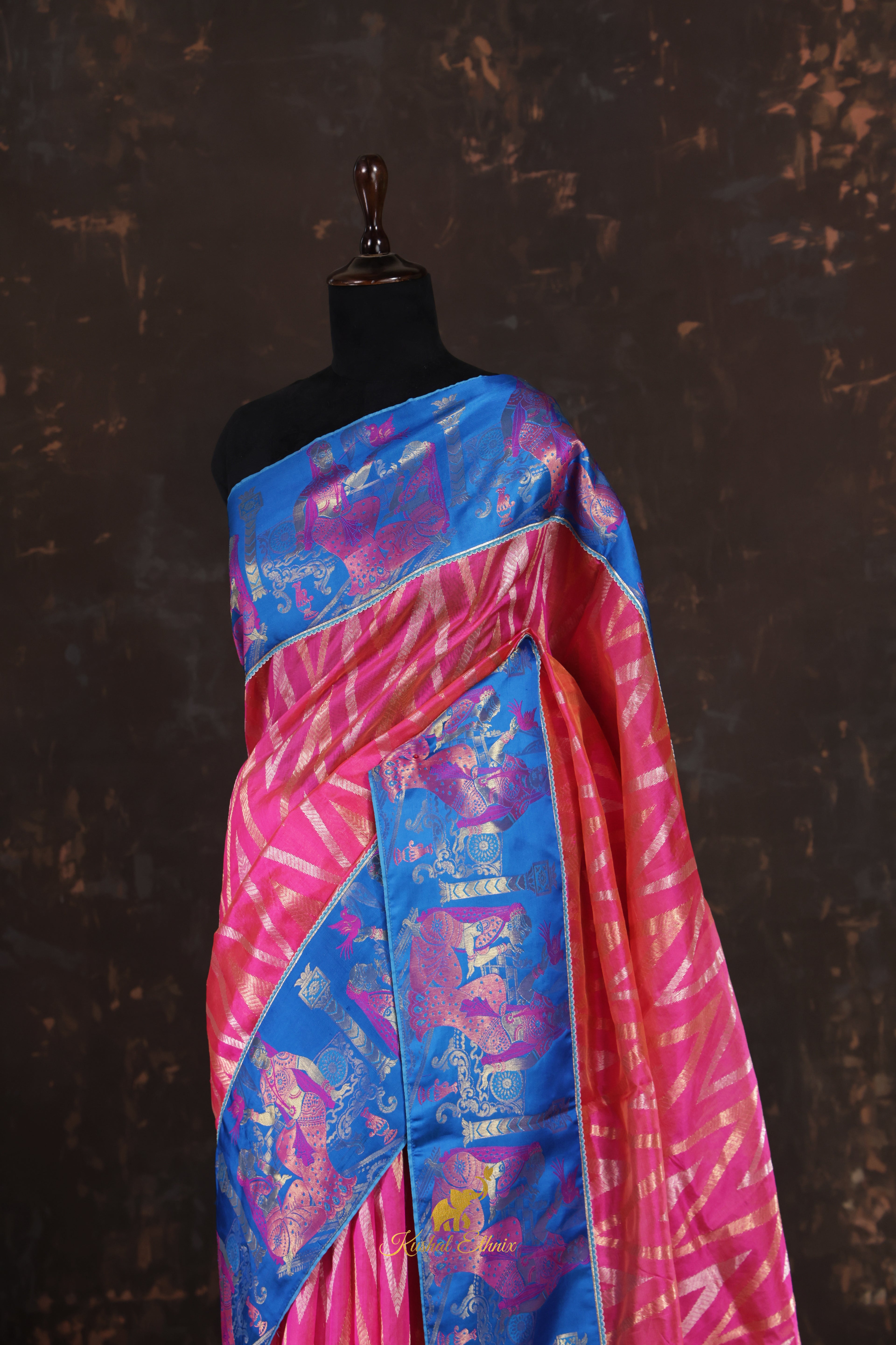 Pink Pattu Saree with Contemporary Kanchipuram Border