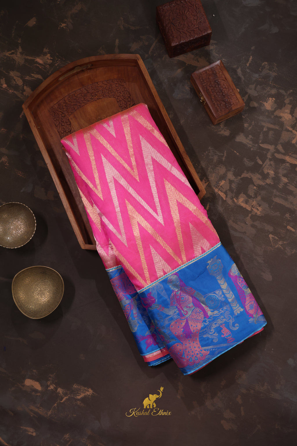 Pink Pattu Saree with Contemporary Kanchipuram Border