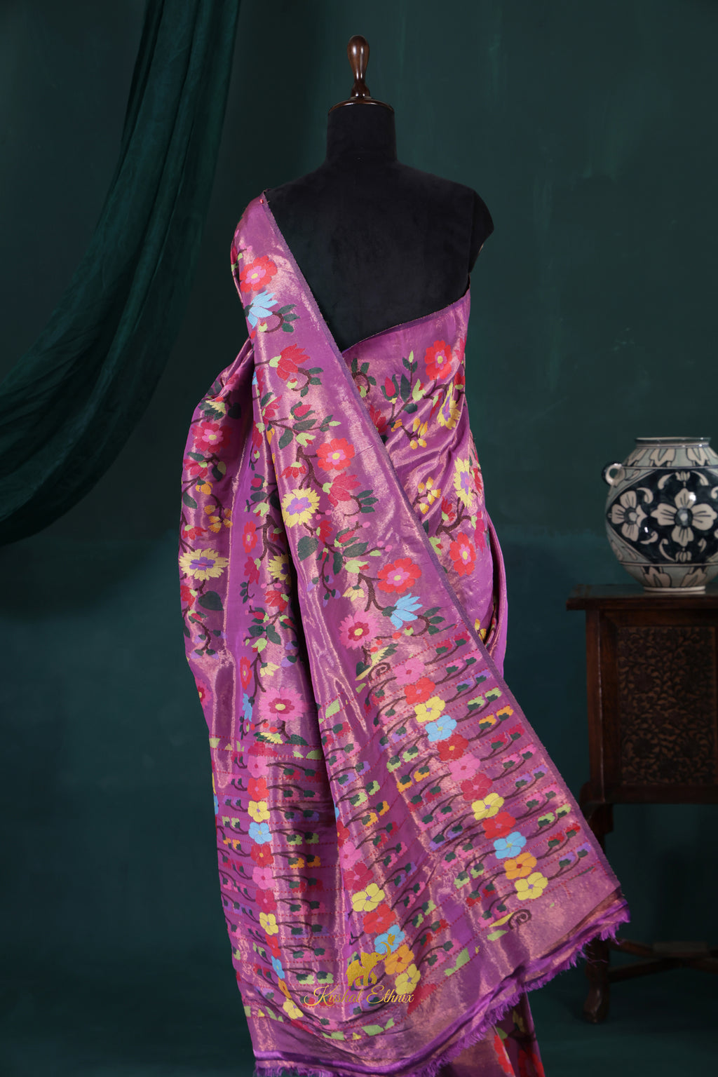 Lavender 4-Ply Zari Kota Saree with Multicolour Floral Woven Design