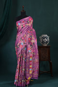 Lavender 4-Ply Zari Kota Saree with Multicolour Floral Woven Design