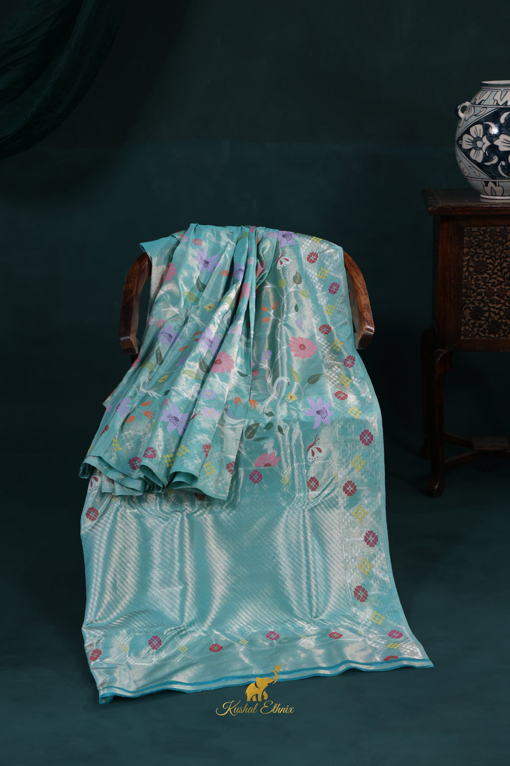 Aqua Blue 4-Ply Zari Kota Saree