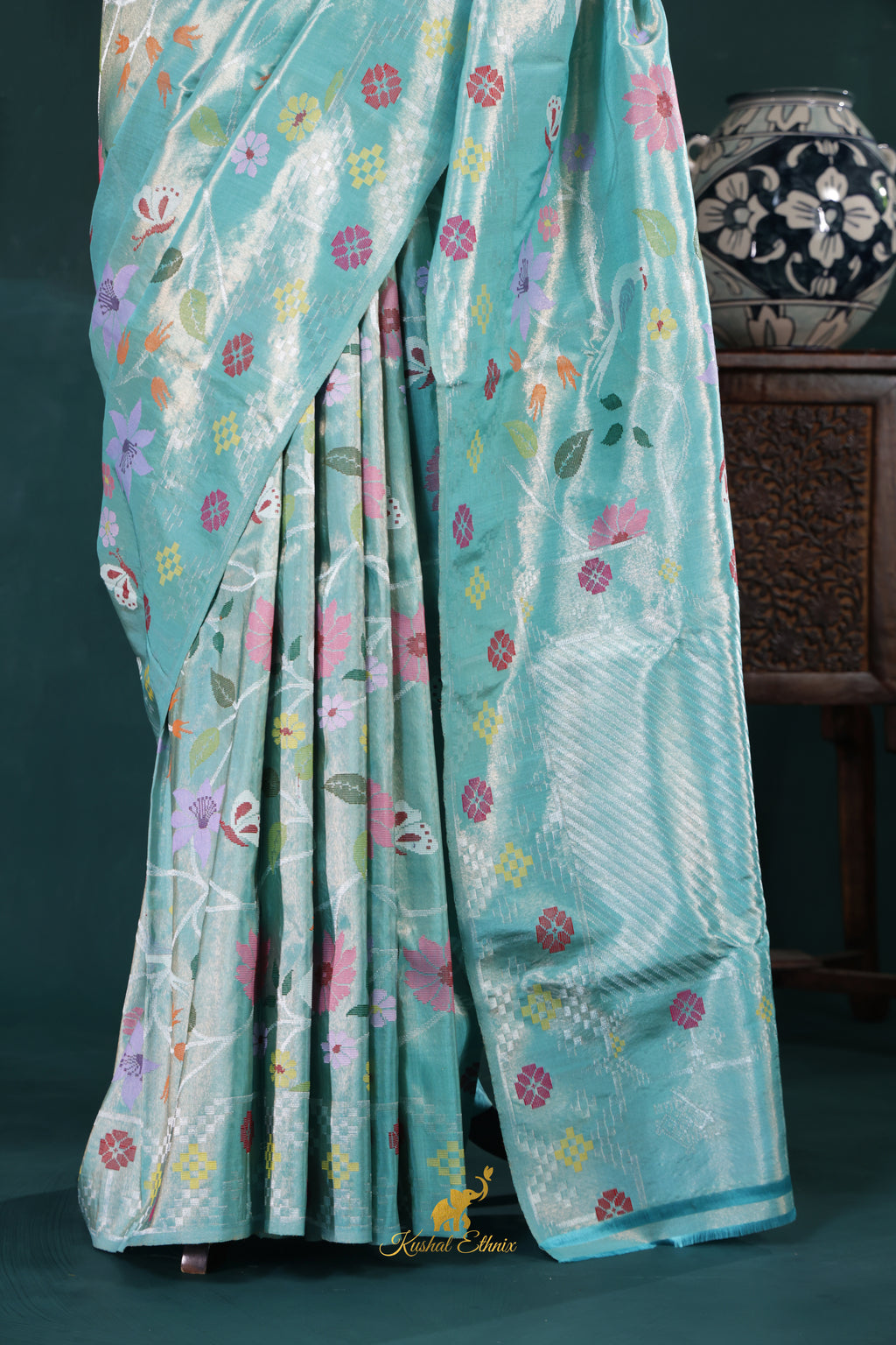Aqua Blue 4-Ply Zari Kota Saree