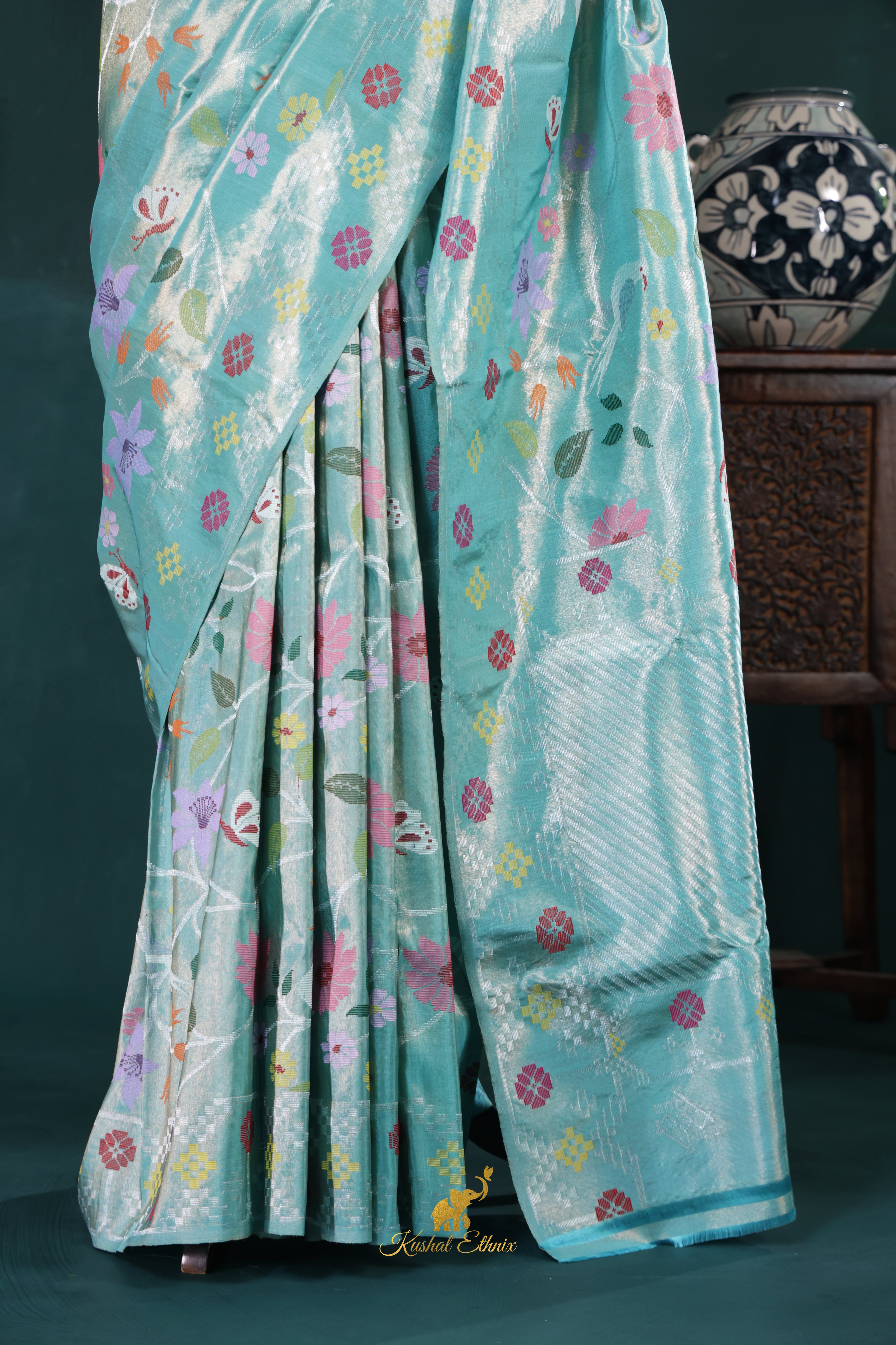 Aqua Blue 4-Ply Zari Kota Saree