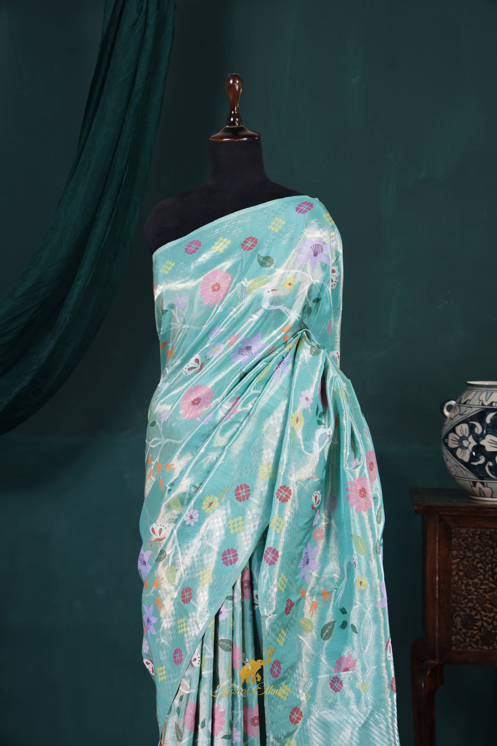 Aqua Blue 4-Ply Zari Kota Saree