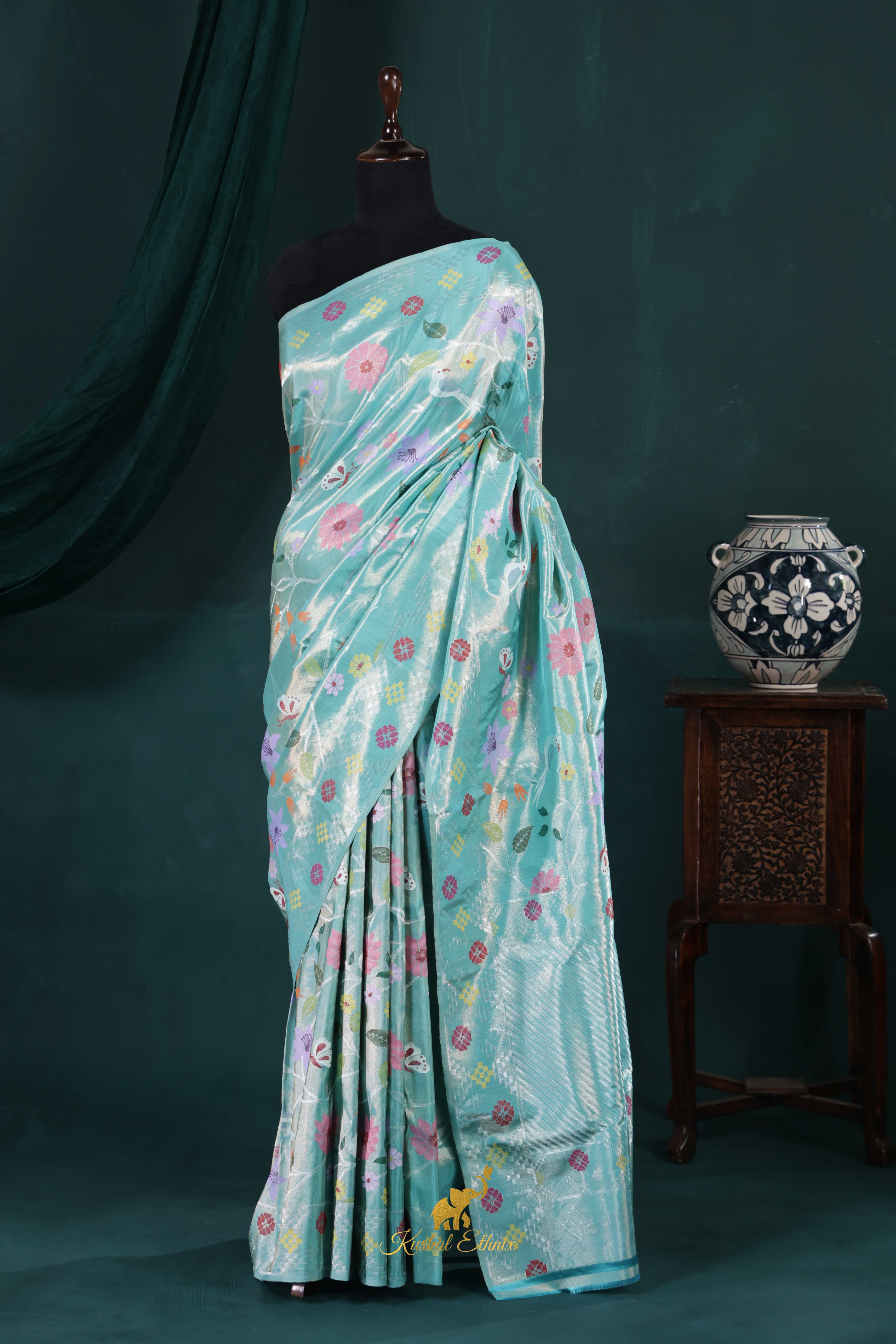 Aqua Blue 4-Ply Zari Kota Saree