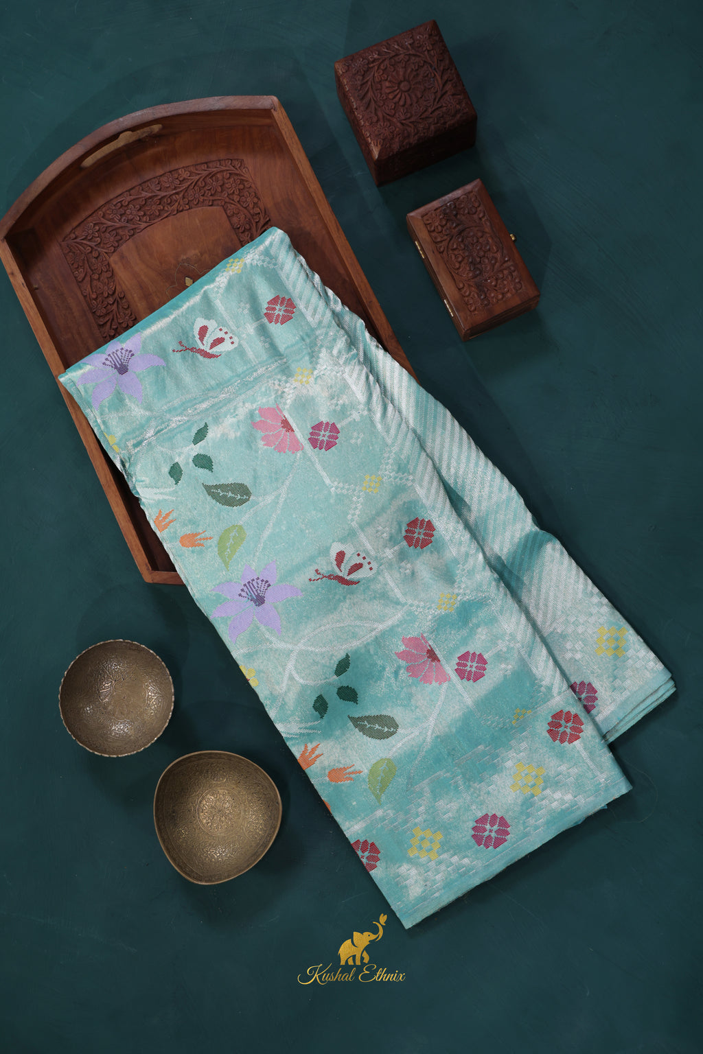 Aqua Blue 4-Ply Zari Kota Saree