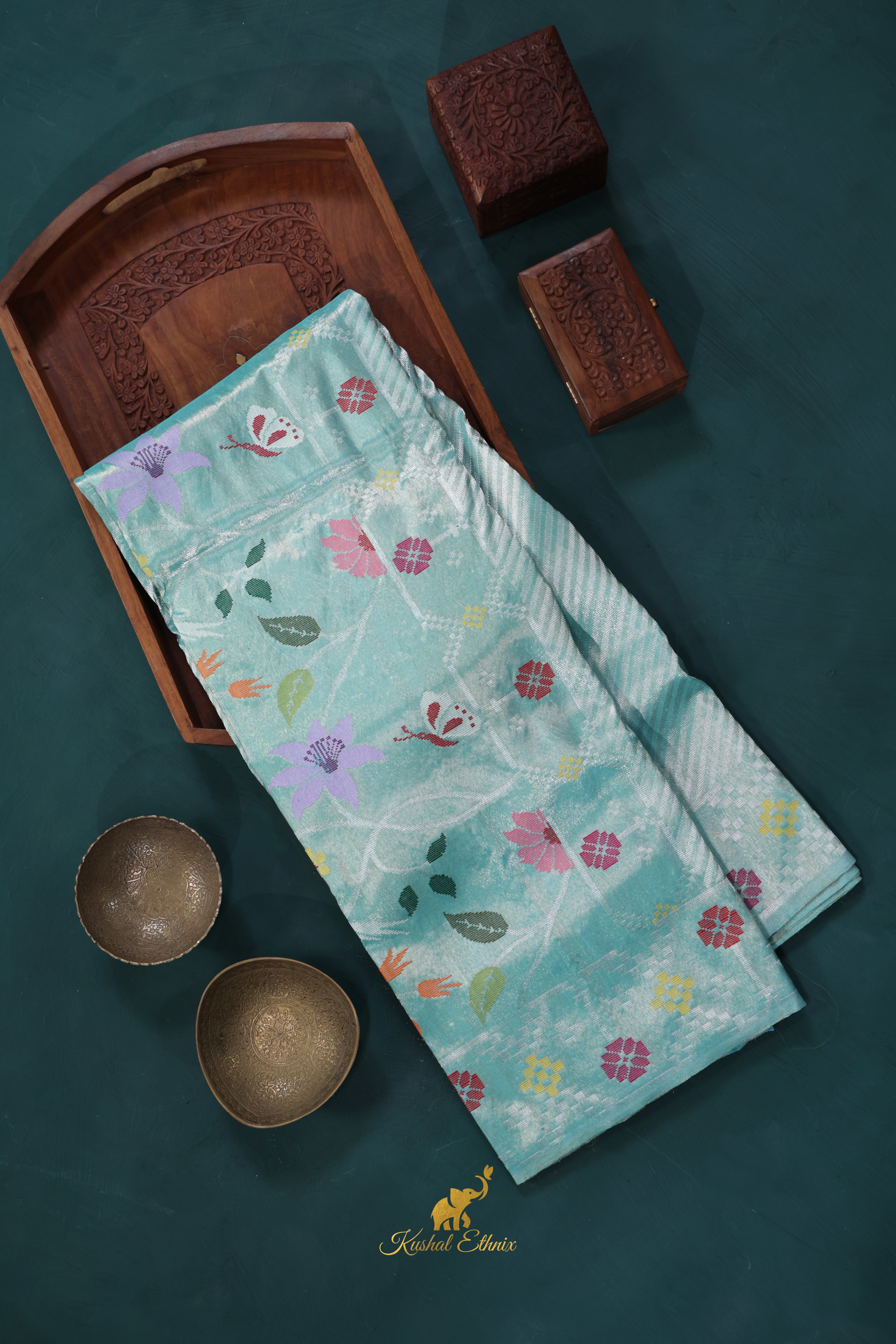 Aqua Blue 4-Ply Zari Kota Saree
