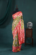 4-Ply Zari Kota Saree – Olive Green & Coral Pink
