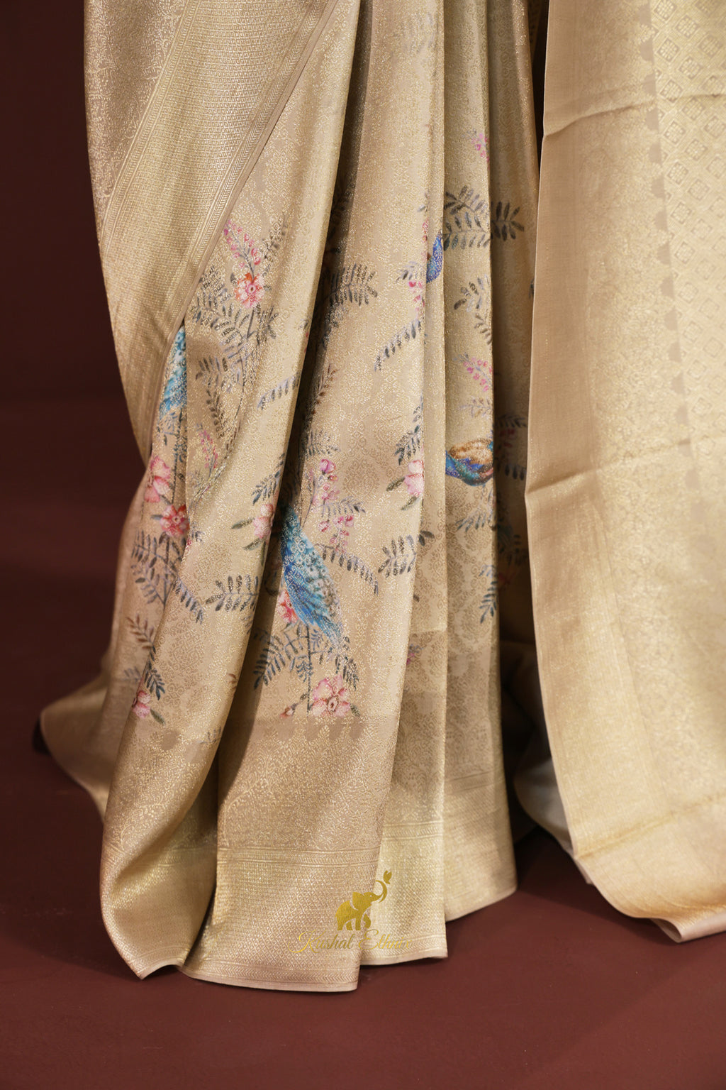 Gold Kanchipattu Saree with Digital Print