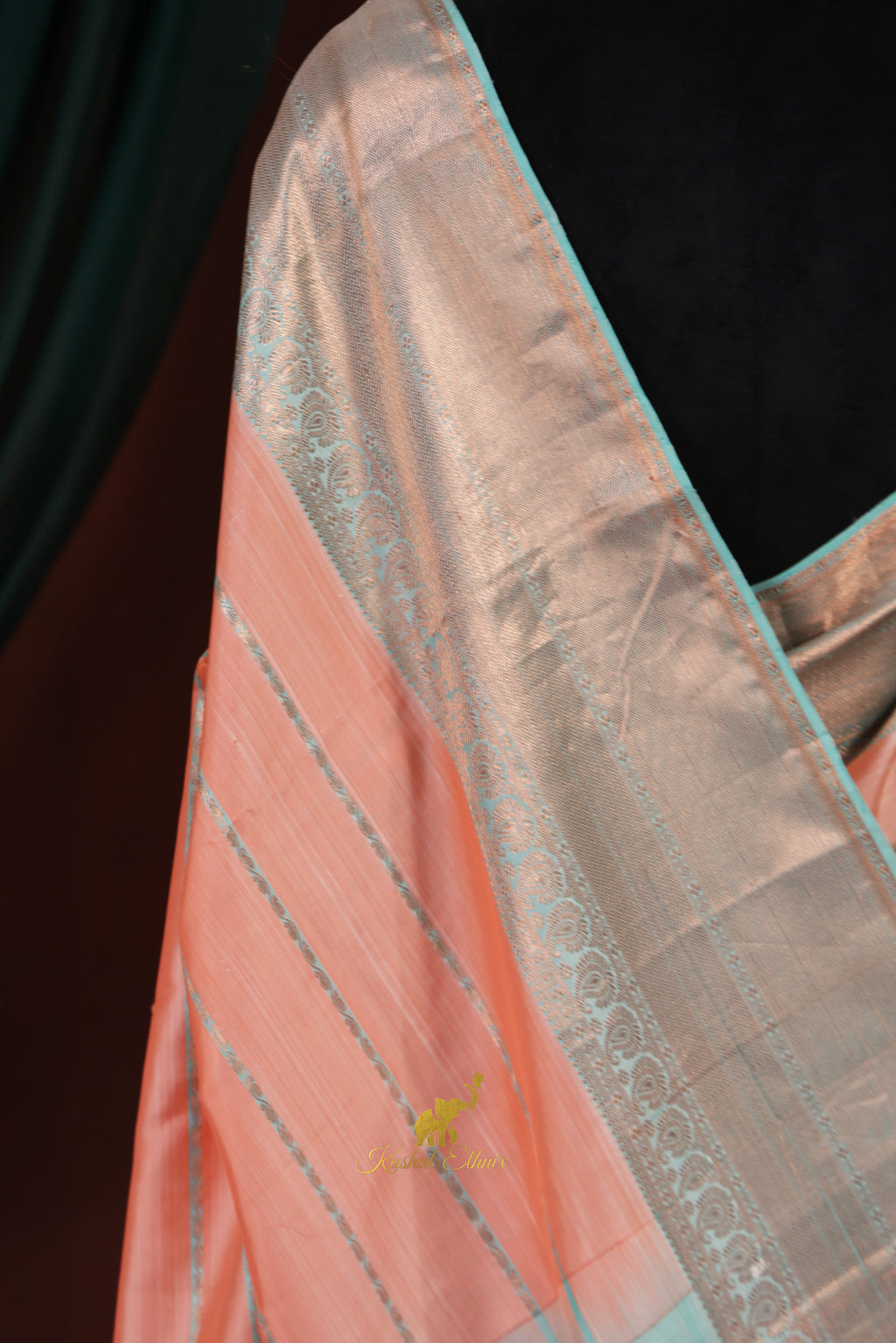 Peach & Aqua Half-and-Half Fusion Pattu Saree