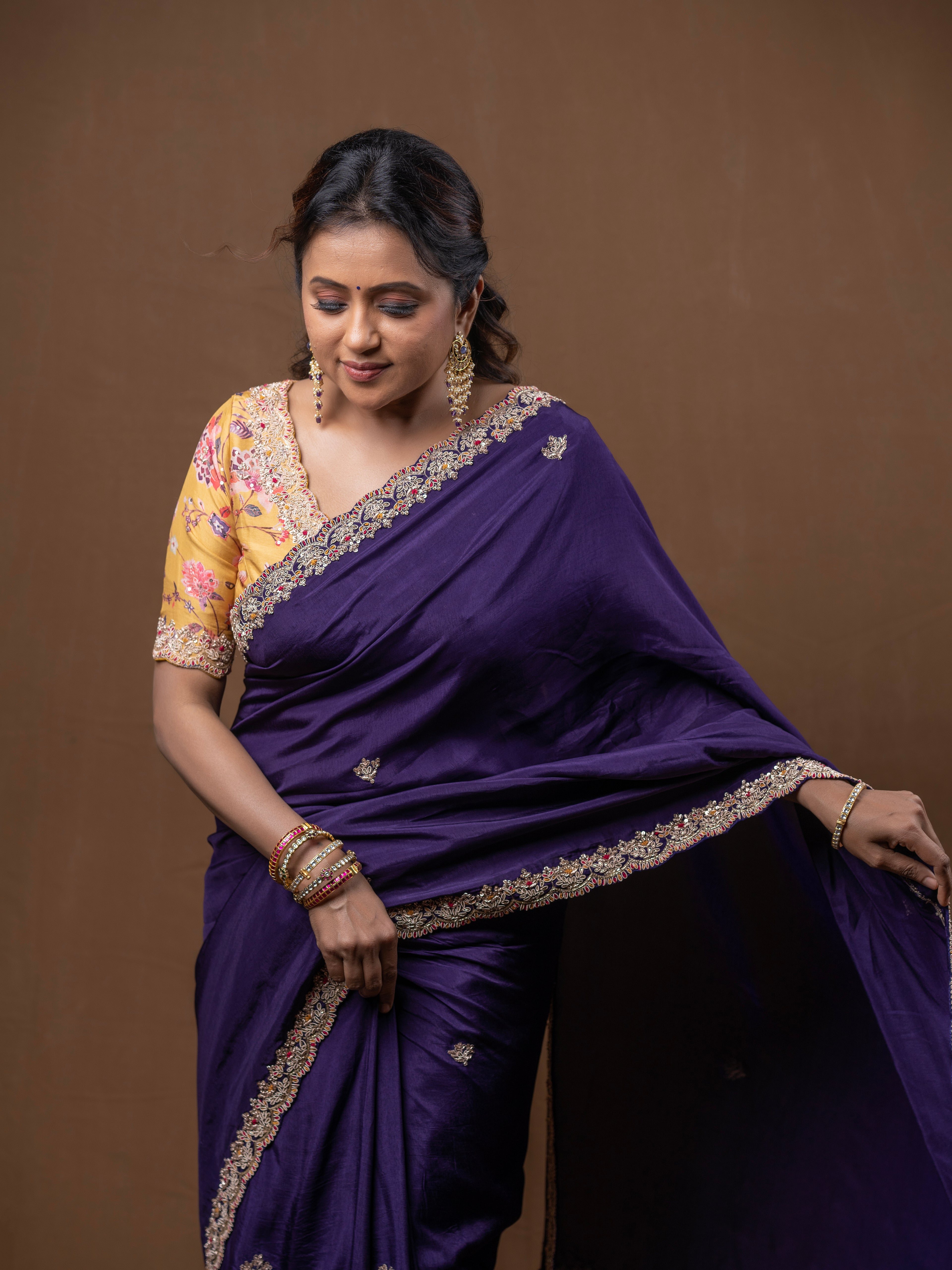 Purple Silk saree with Blouse