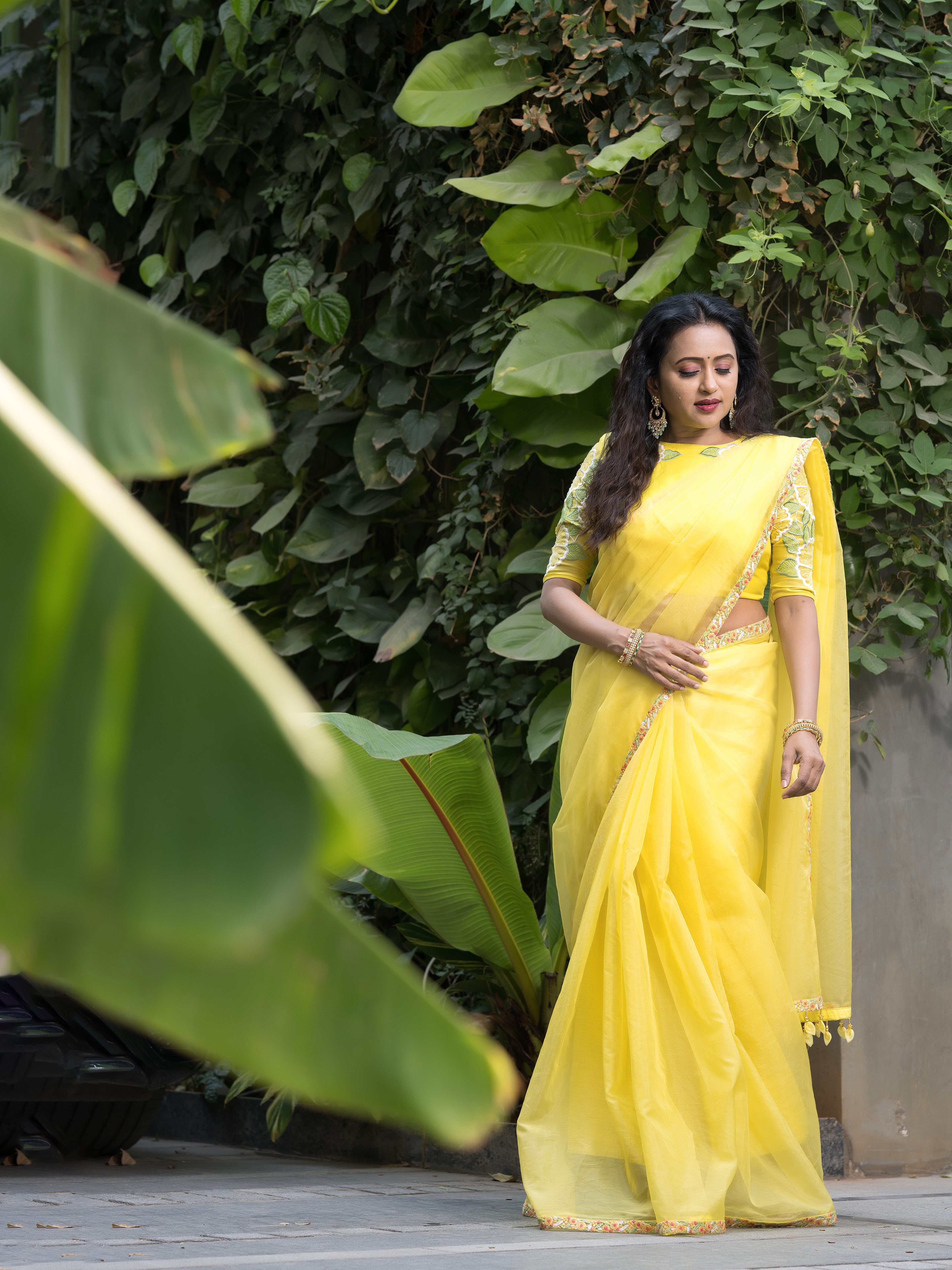 Yellow Organza Saree with Blouse